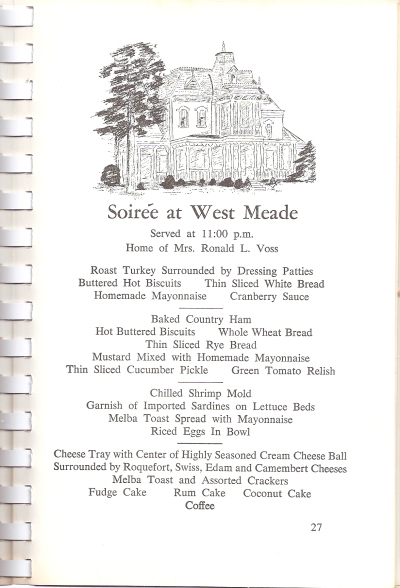 Soiree at West Meade, Served at 11pm, Home of Mrs Ronald L. Voss